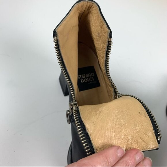STEFANO Dolci Black Leather Chunky Heel Booties size 35 ½ - Picture 4 of 10